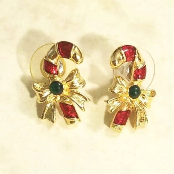 Candy Cane Christmas Earrings Vintage - Picture 4 of 12